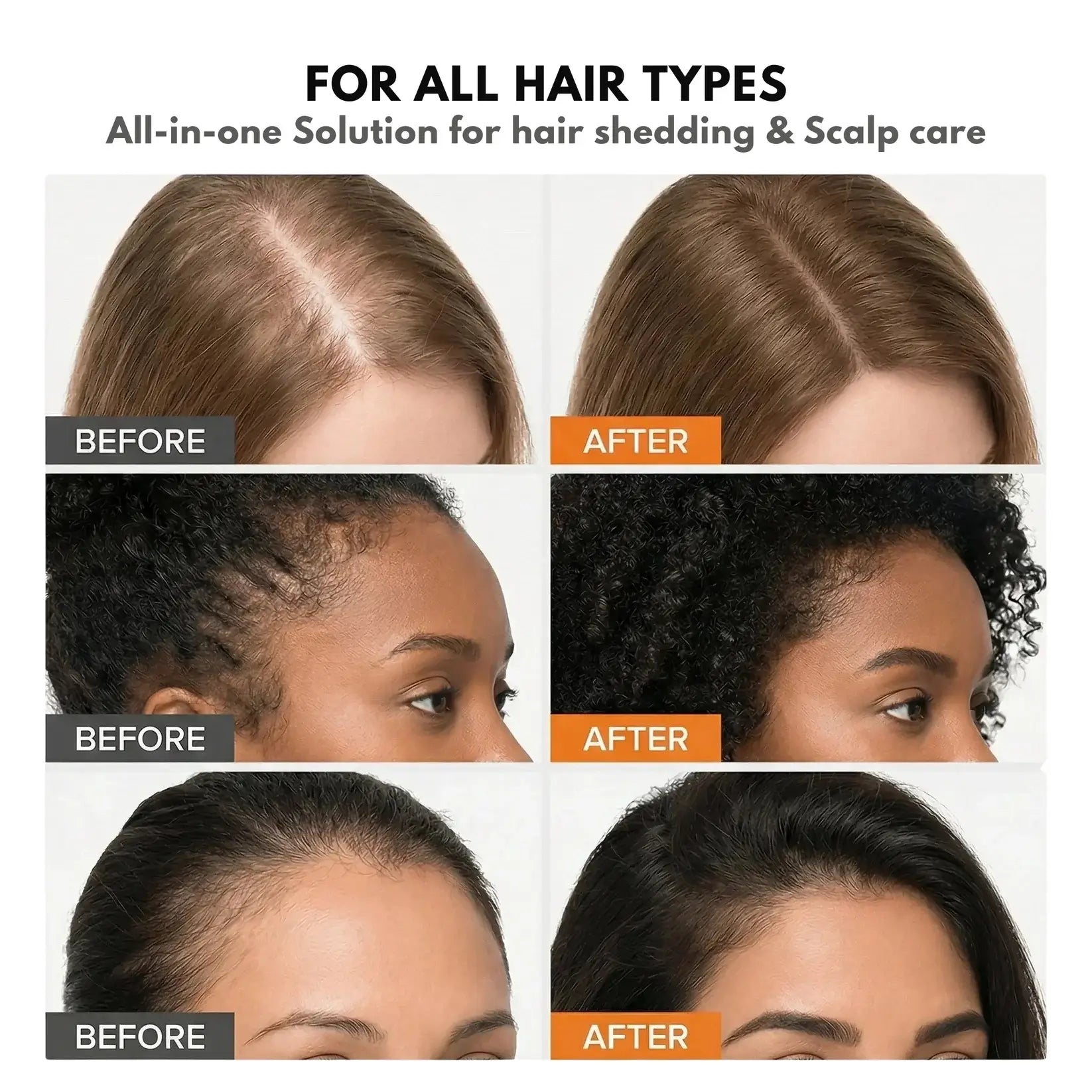 Before and after across straight, curly and coily hair